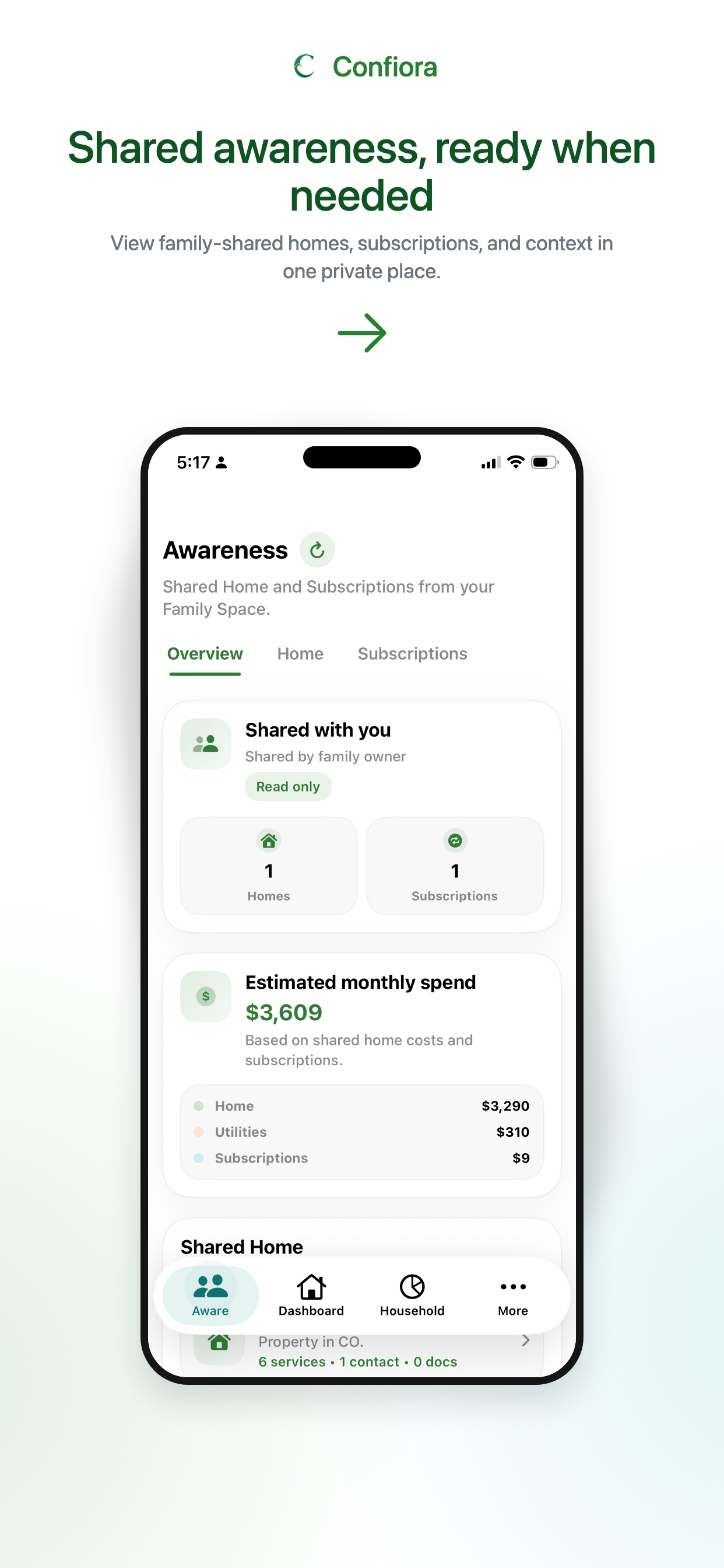 Aware shared family overview app screenshot